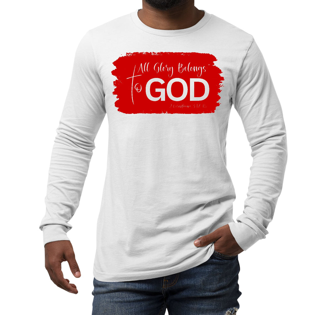 Mens Long Sleeve Graphic T-shirt All Glory Belongs to God Red - Unisex