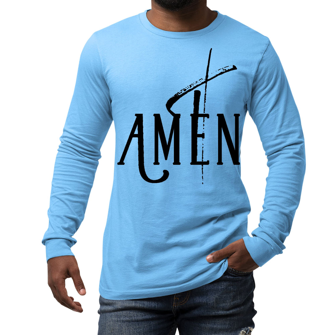 Mens Long Sleeve Graphic T-shirt Amen Black Print - Unisex | T-Shirts | Long