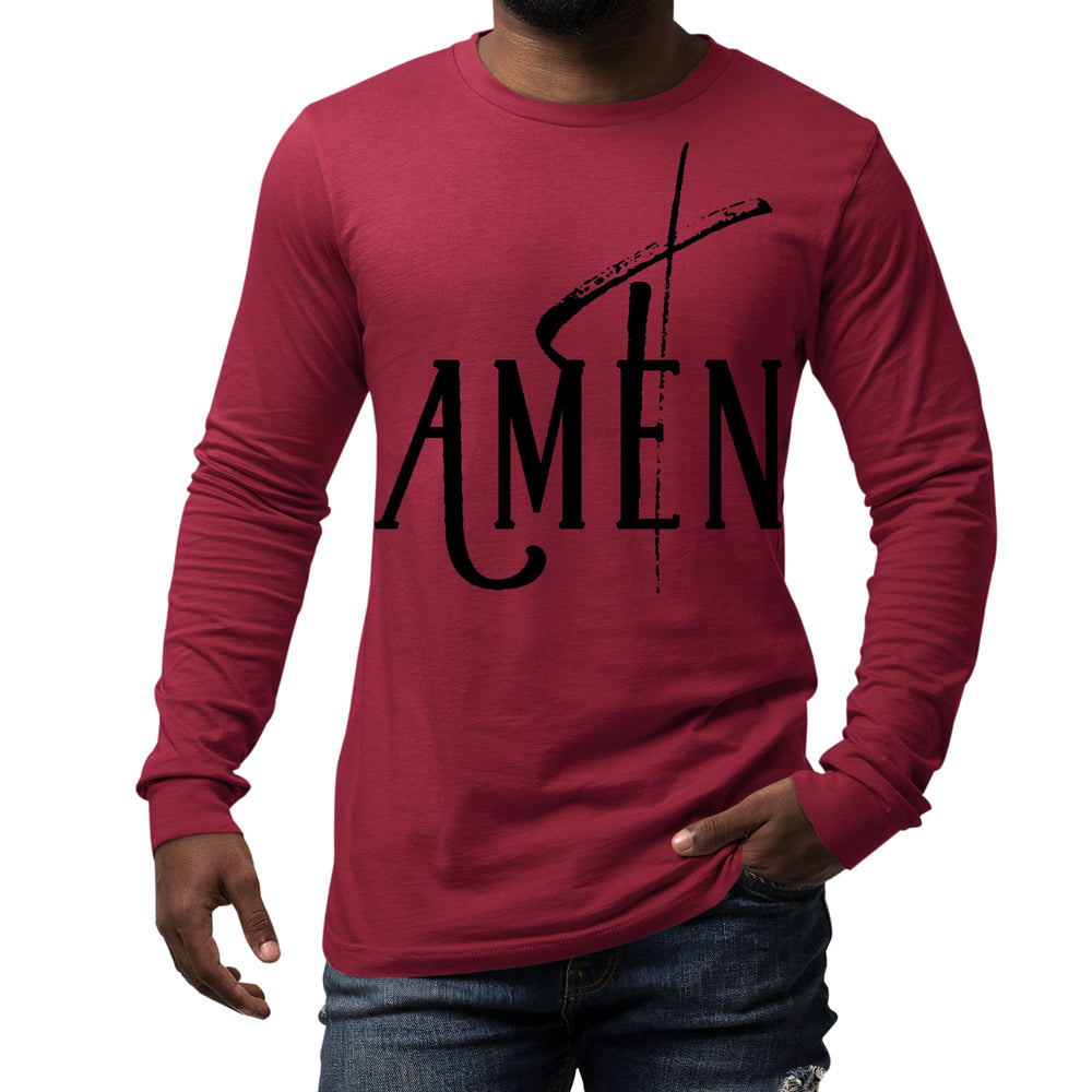 Mens Long Sleeve Graphic T-shirt Amen Black Print - Unisex | T-Shirts | Long