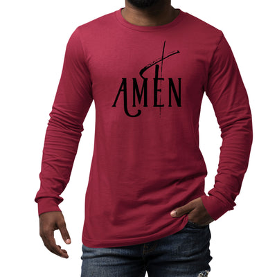 Mens Long Sleeve Graphic T-shirt Amen Black Print - Unisex | T-Shirts | Long