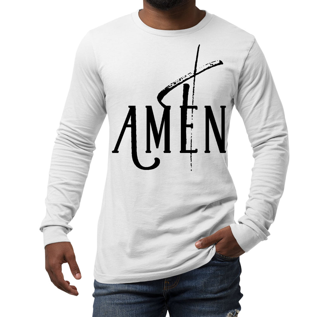 Mens Long Sleeve Graphic T-shirt Amen Black Print - Unisex | T-Shirts | Long