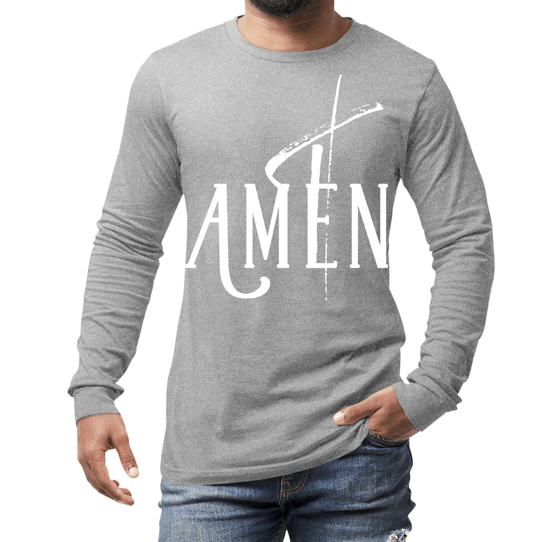 Mens Long Sleeve Graphic T-shirt Amen White Print - Unisex | T-Shirts | Long