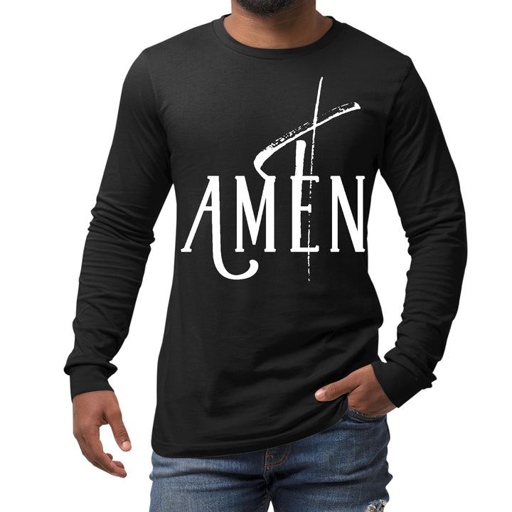 Mens Long Sleeve Graphic T-shirt Amen White Print - Unisex | T-Shirts | Long