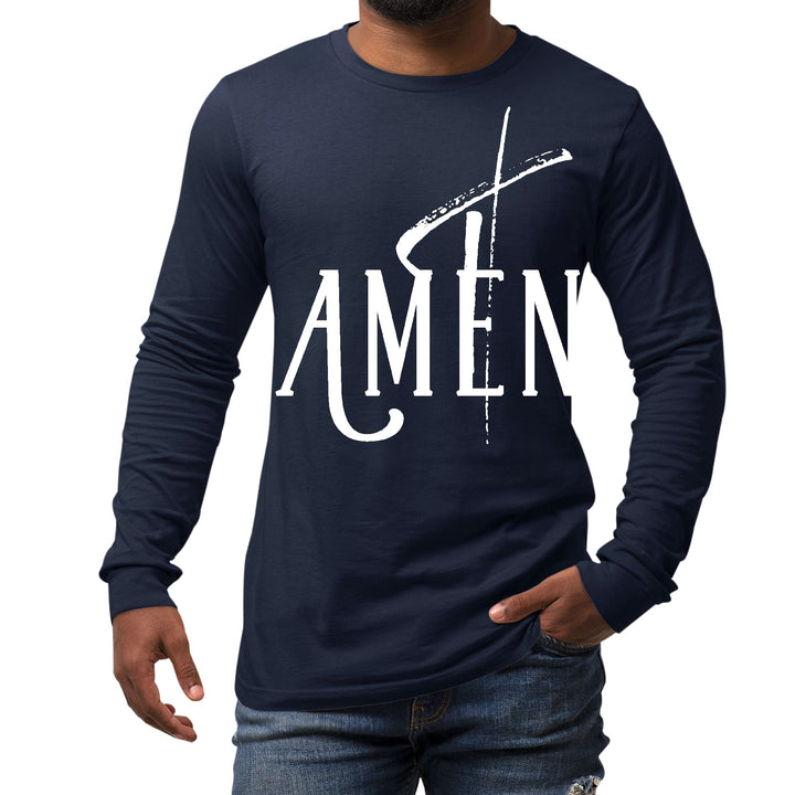 Mens Long Sleeve Graphic T-shirt Amen White Print - Unisex | T-Shirts | Long