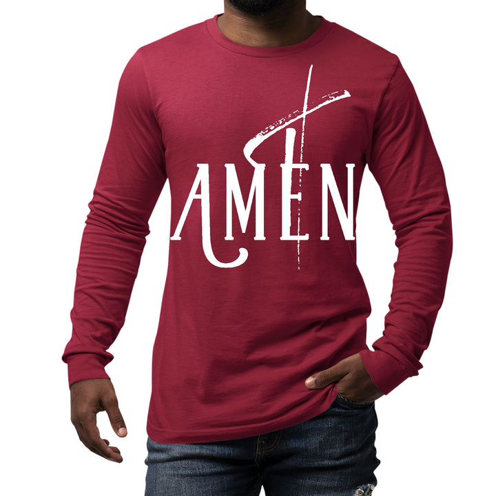 Mens Long Sleeve Graphic T-shirt Amen White Print - Unisex | T-Shirts | Long