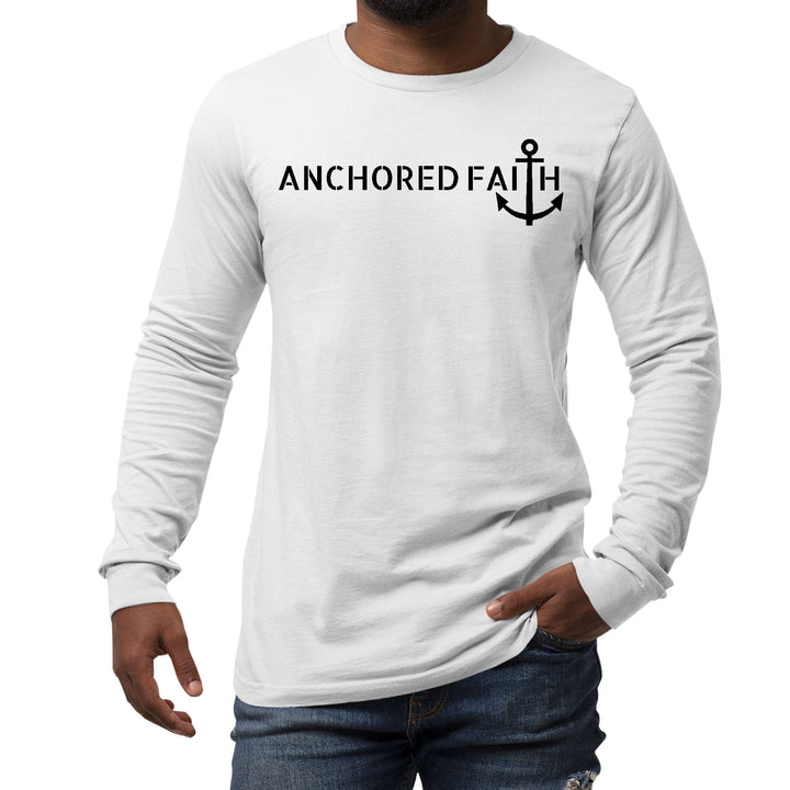 Mens Long Sleeve Graphic T-shirt Anchored Faith Black Print - Unisex | T-Shirts