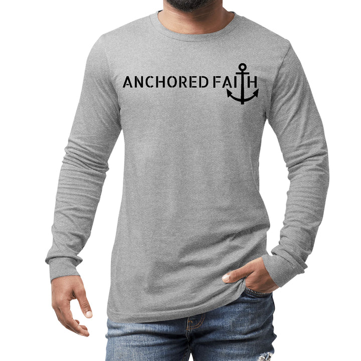 Mens Long Sleeve Graphic T-shirt Anchored Faith Black Print - Unisex | T-Shirts