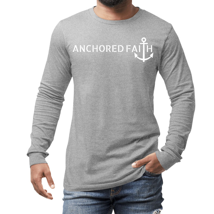 Mens Long Sleeve Graphic T-shirt Anchored Faith Print - Unisex | T-Shirts