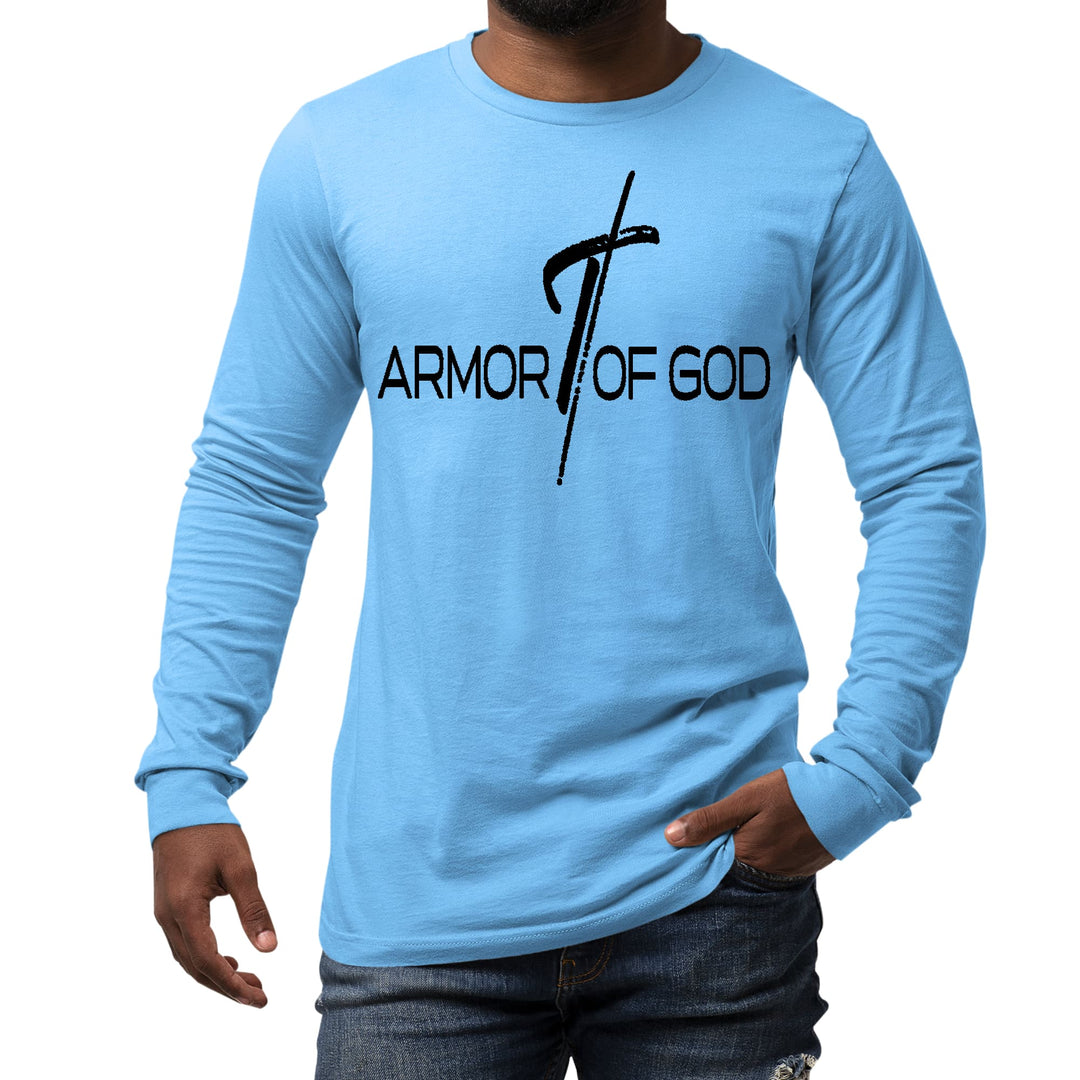 Mens Long Sleeve Graphic T-shirt Armor of God Black Illustration - Unisex