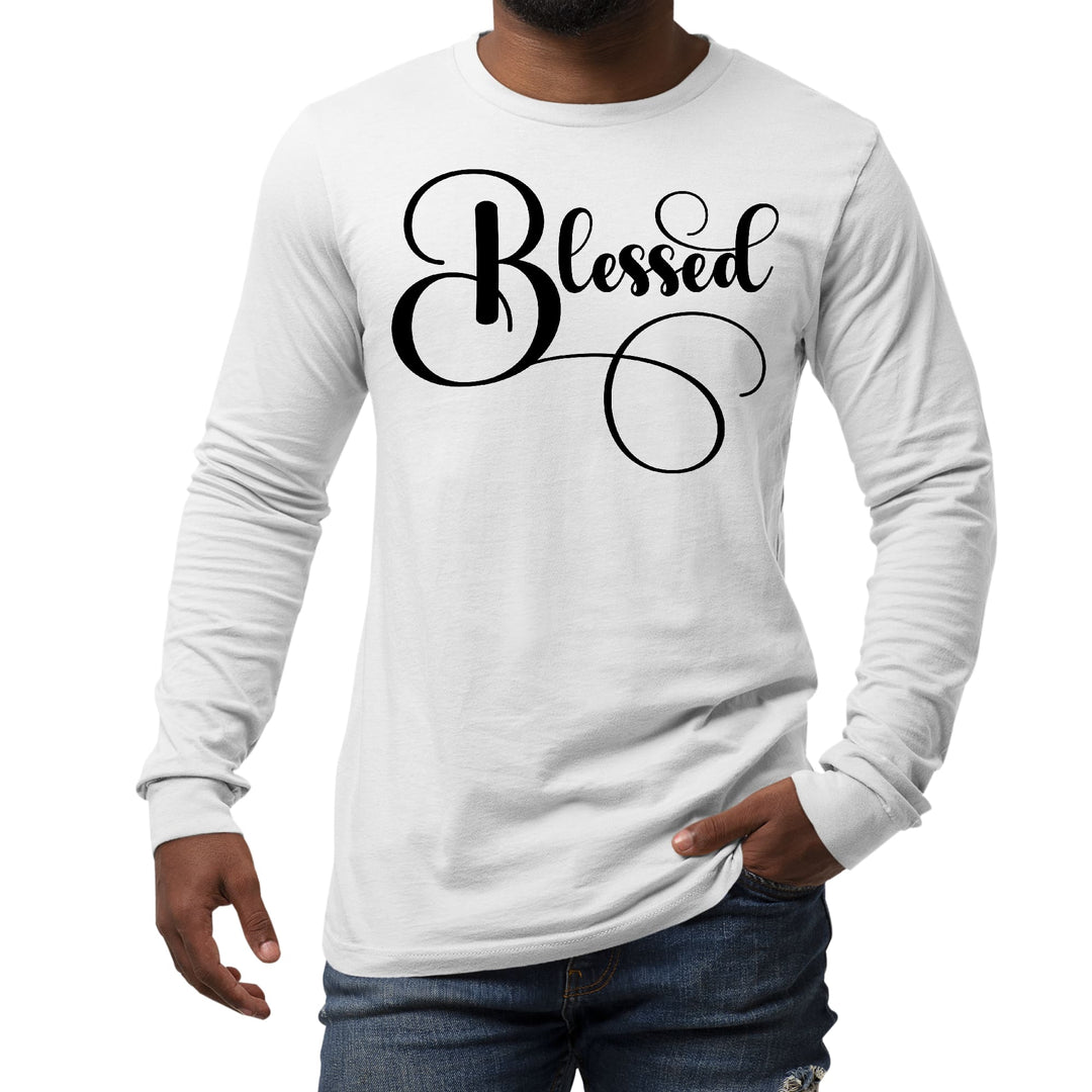 Mens Long Sleeve Graphic T-shirt Blessed Black Graphic Illustration - Unisex