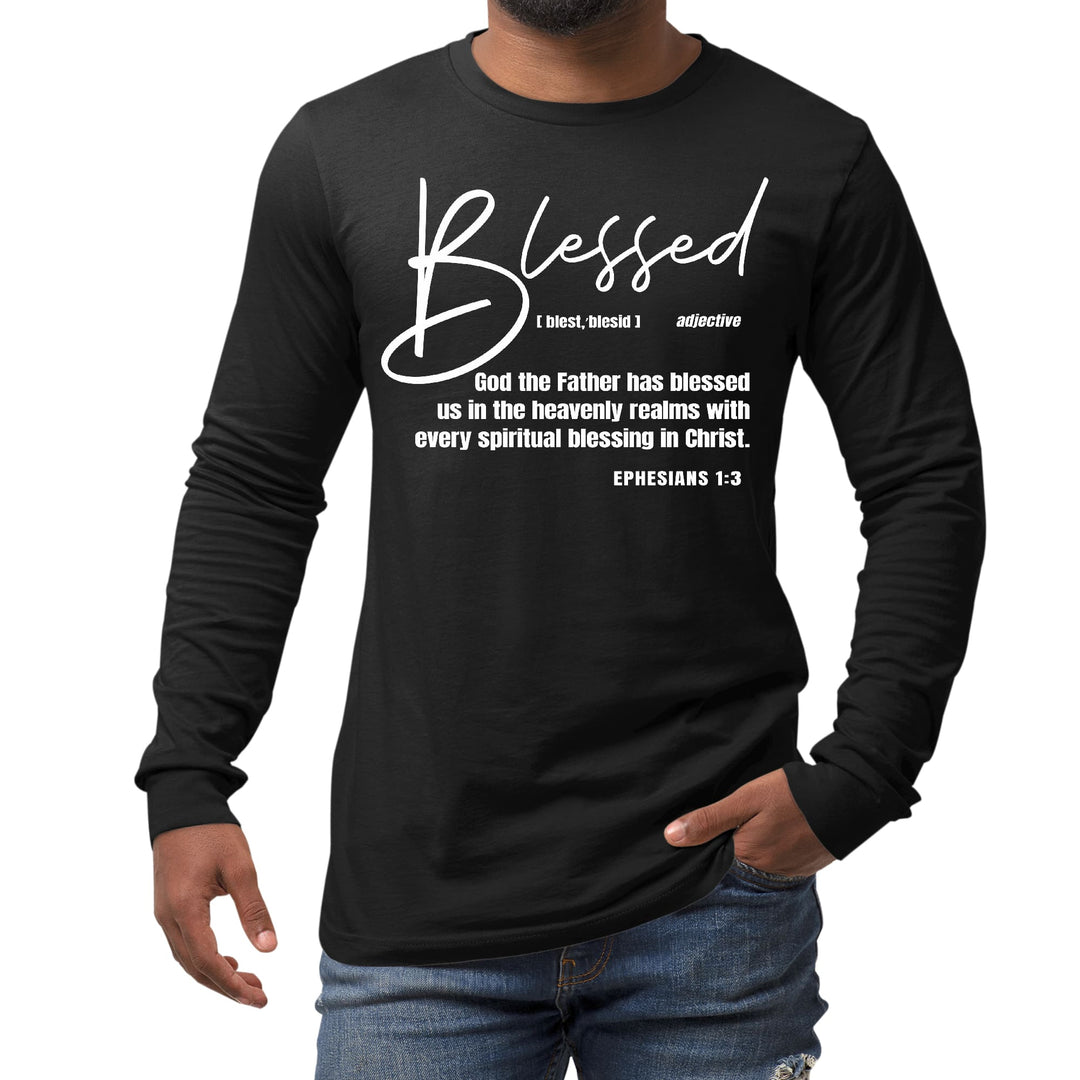 Mens Long Sleeve Graphic T-shirt Blessed in Christ - Unisex | T-Shirts | Long