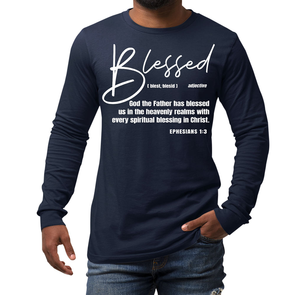 Mens Long Sleeve Graphic T-shirt Blessed in Christ - Unisex | T-Shirts | Long