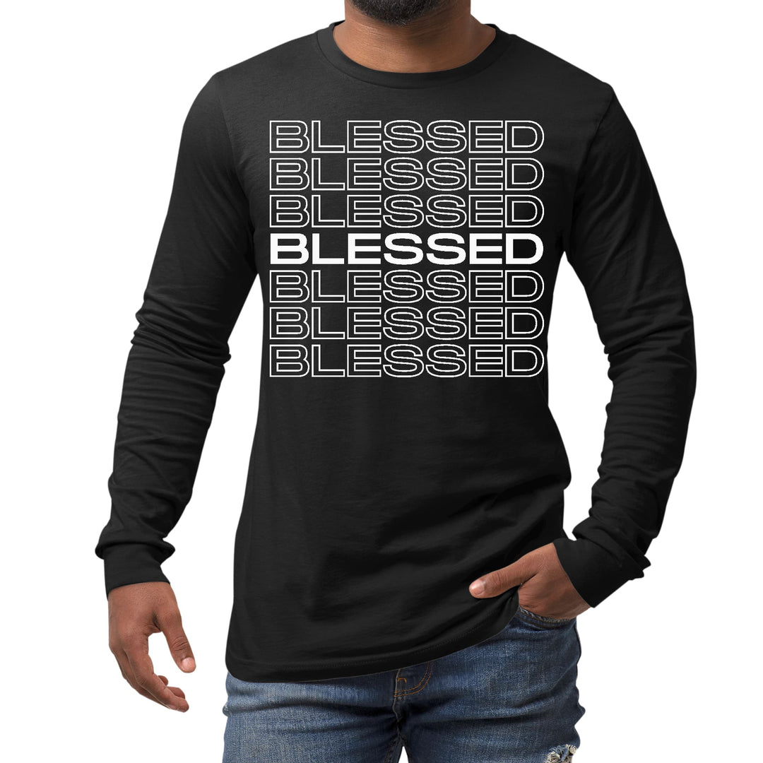 Mens Long Sleeve Graphic T-shirt Blessed Stacked Print - Unisex | T-Shirts