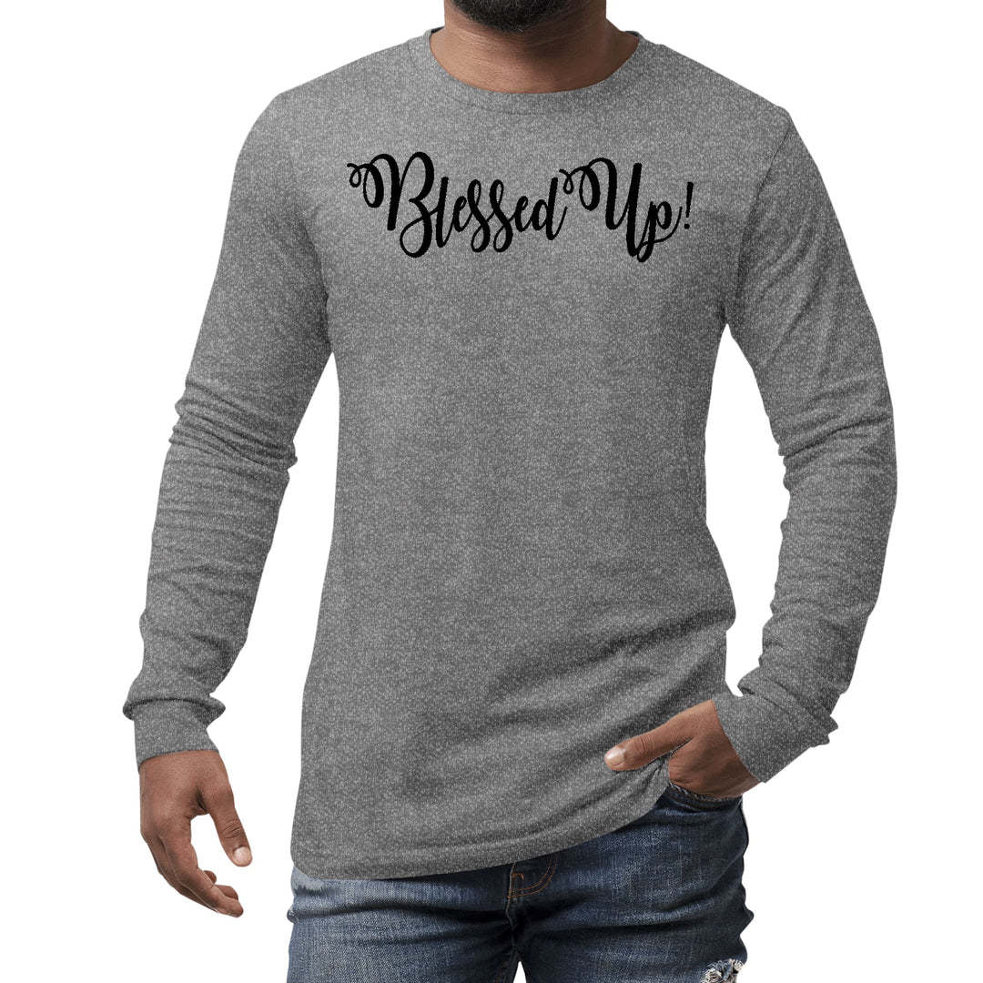 Mens Long Sleeve Graphic T-shirt Blessed Up Quote Black Illustration - Unisex