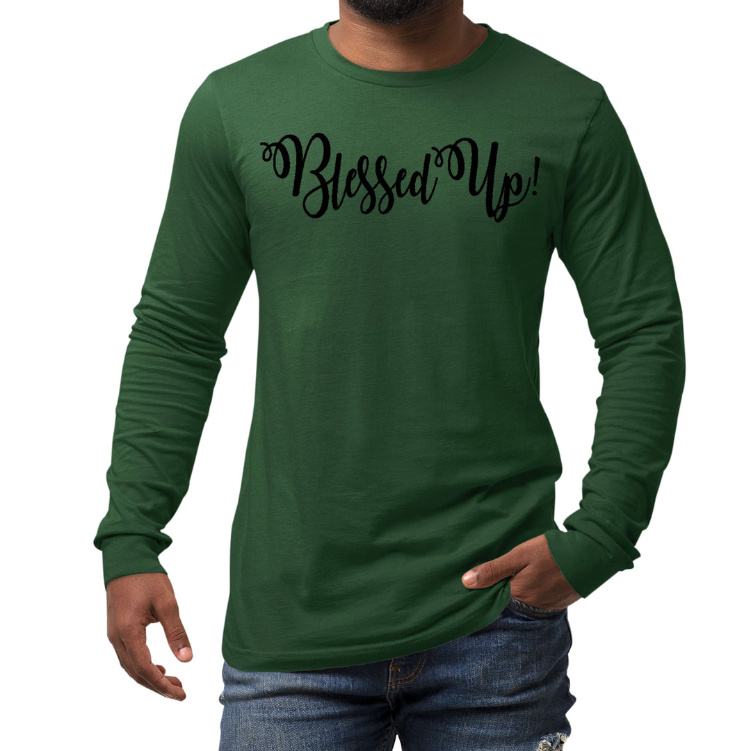 Mens Long Sleeve Graphic T-shirt Blessed Up Quote Black Illustration - Unisex