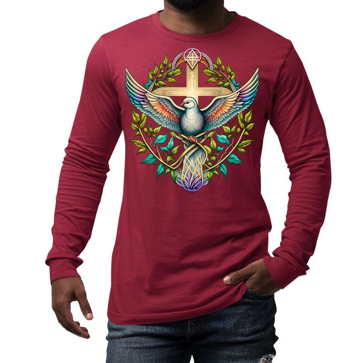 Mens Long Sleeve Graphic T-shirt Blue Green Multicolor Dove Floral - Unisex