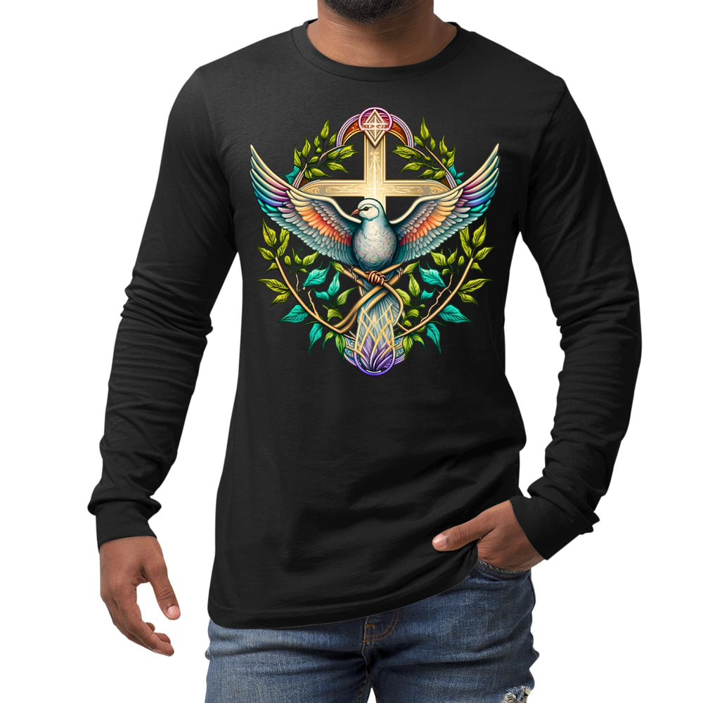 Mens Long Sleeve Graphic T-shirt Blue Green Multicolor Dove Floral - Unisex