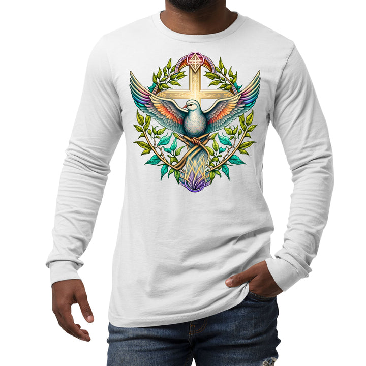 Mens Long Sleeve Graphic T-shirt Blue Green Multicolor Dove Floral - Unisex