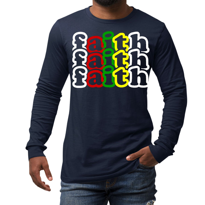 Mens Long Sleeve Graphic T-shirt Faith Stack Multicolor Illustration - Unisex