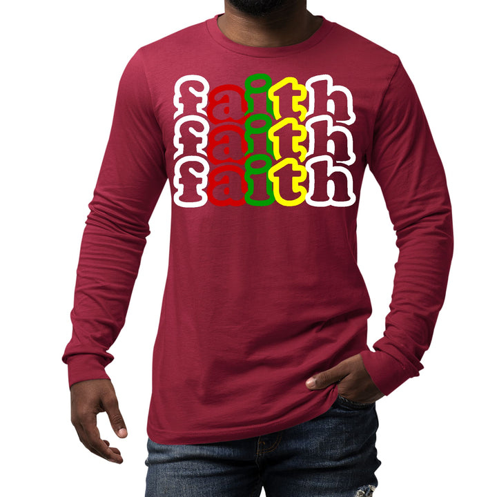 Mens Long Sleeve Graphic T-shirt Faith Stack Multicolor Illustration - Unisex