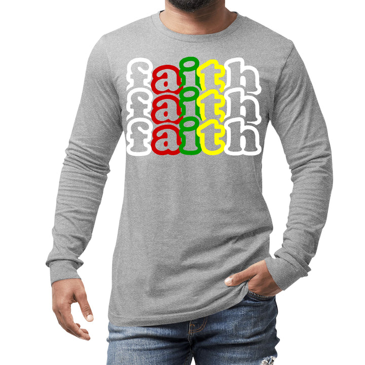 Mens Long Sleeve Graphic T-shirt Faith Stack Multicolor Illustration - Unisex