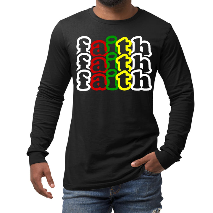 Mens Long Sleeve Graphic T-shirt Faith Stack Multicolor Illustration - Unisex