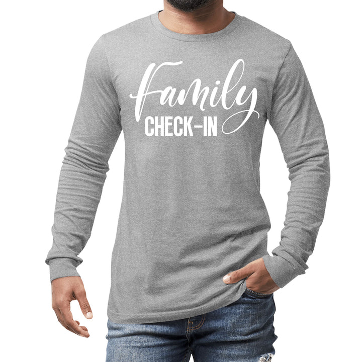 Mens Long Sleeve Graphic T-shirt Family Check-in Illustration - Unisex