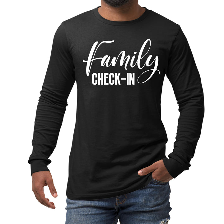 Mens Long Sleeve Graphic T-shirt Family Check-in Illustration - Unisex