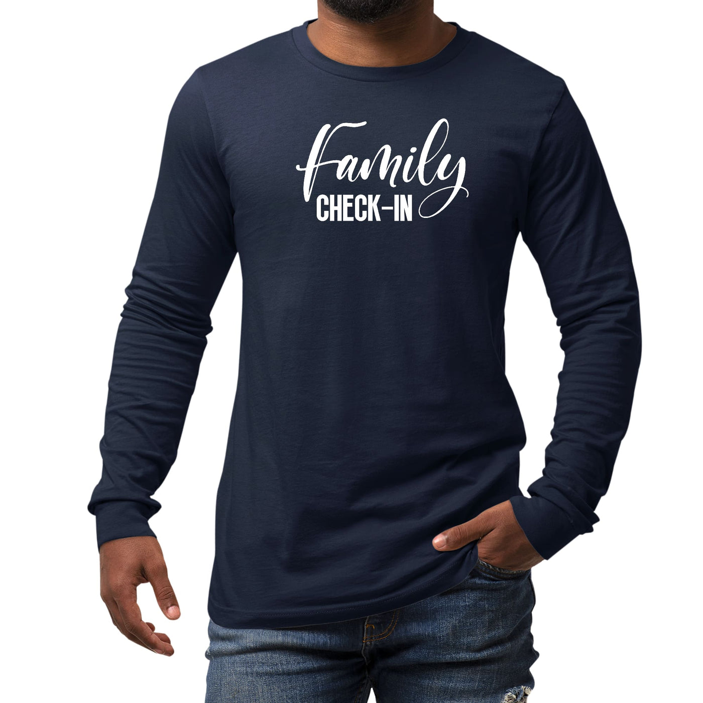 Mens Long Sleeve Graphic T-shirt Family Check-in Illustration - Unisex