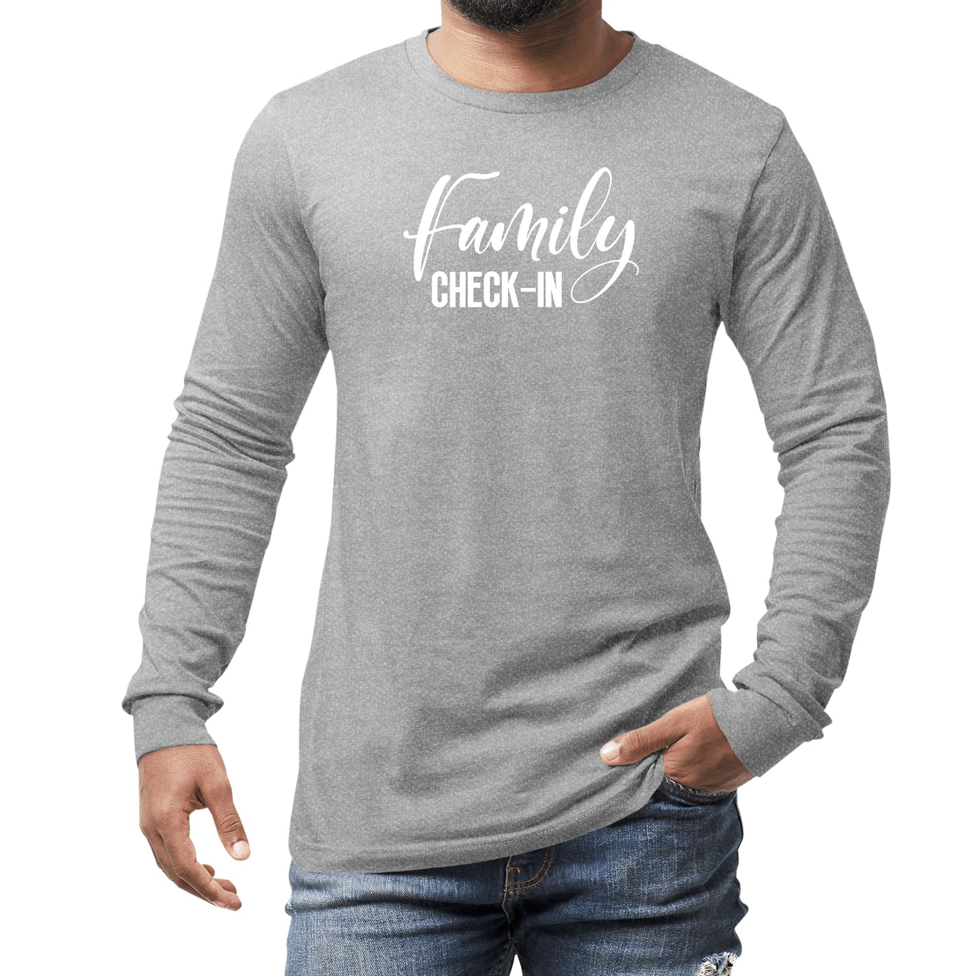 Mens Long Sleeve Graphic T-shirt Family Check-in Illustration - Unisex