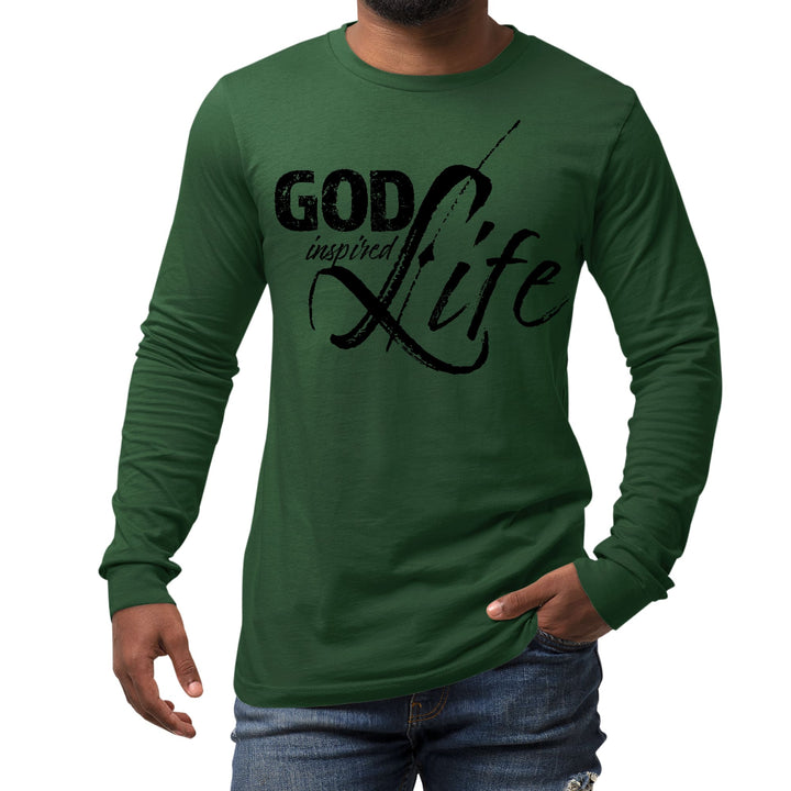 Mens Long Sleeve Graphic T-shirt God Inspired Life Black Illustration - Unisex