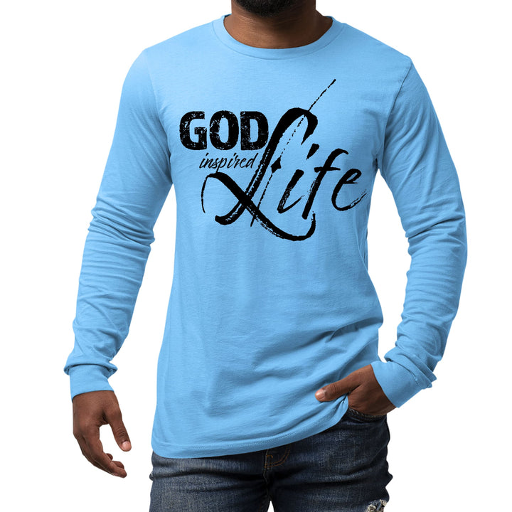 Mens Long Sleeve Graphic T-shirt God Inspired Life Black Illustration - Unisex