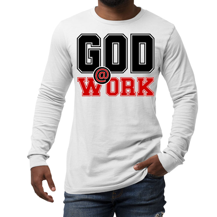 Mens Long Sleeve Graphic T-shirt God @ Work Black and Red Print - Unisex