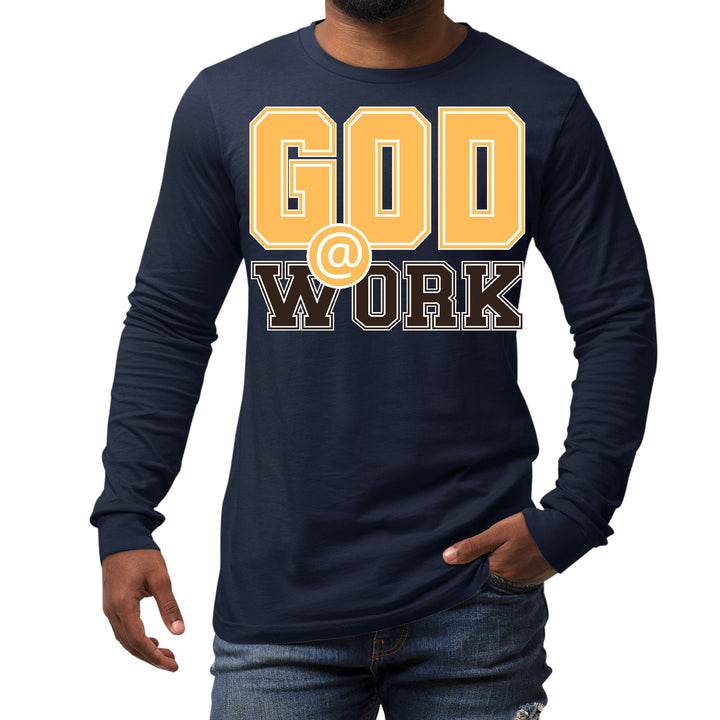 Mens Long Sleeve Graphic T-shirt God @ Work Golden Yellow and Brown - Unisex