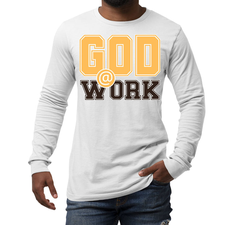 Mens Long Sleeve Graphic T-shirt God @ Work Golden Yellow and Brown - Unisex