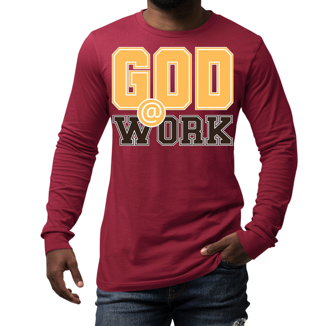 Mens Long Sleeve Graphic T-shirt God @ Work Golden Yellow and Brown - Unisex