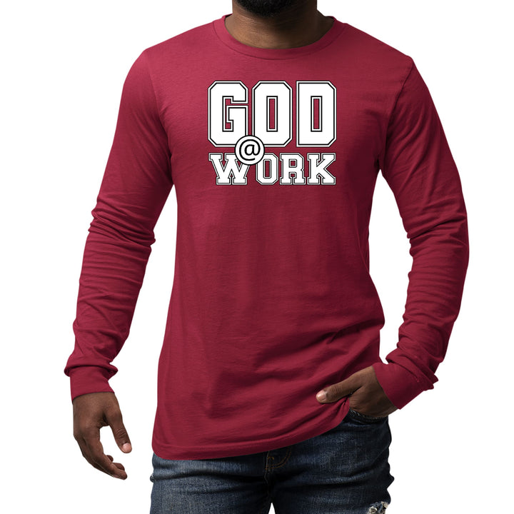 Mens Long Sleeve Graphic T-shirt God @ Work Print - Unisex | T-Shirts | Long