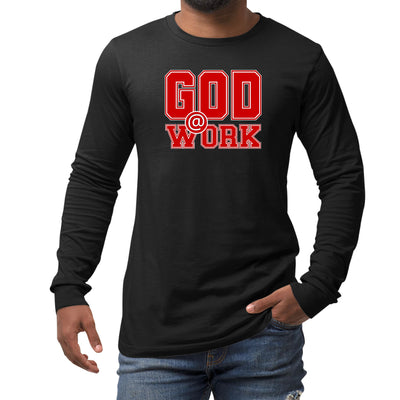 Mens Long Sleeve Graphic T-shirt God @ Work Red And White Print - Unisex