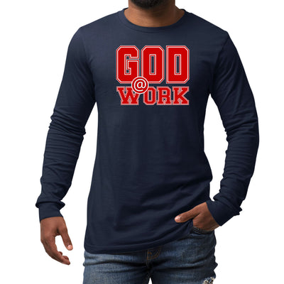 Mens Long Sleeve Graphic T-shirt God @ Work Red And White Print - Unisex