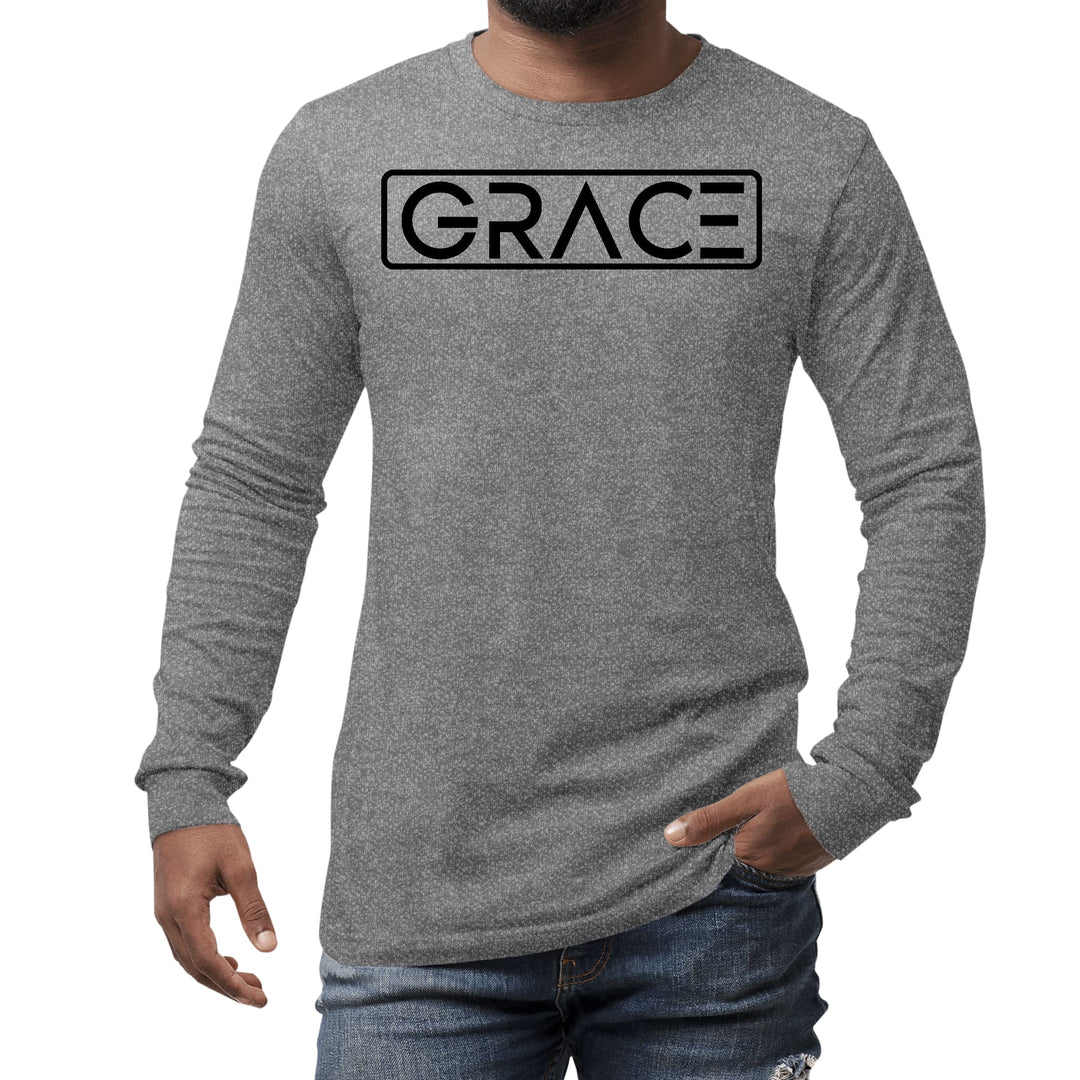 Mens Long Sleeve Graphic T-shirt Grace Christian Black Illustration - Unisex