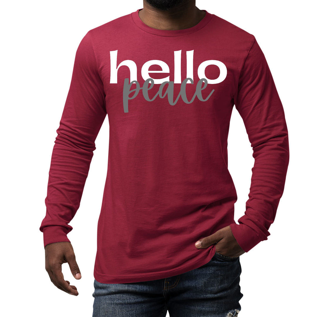 Mens Long Sleeve Graphic T-shirt Hello Peace White and Gray - Unisex | T-Shirts