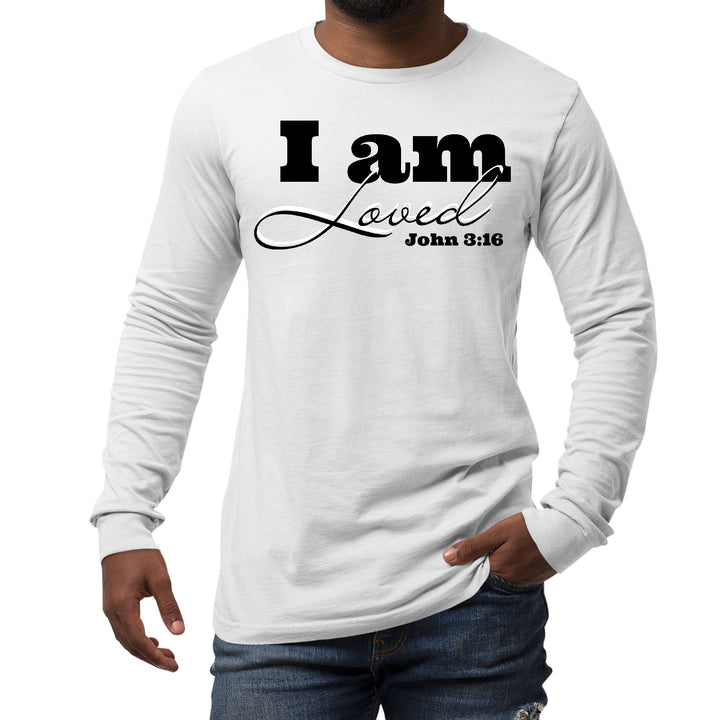 Mens Long Sleeve Graphic T-shirt i am Loved - John 3:16 Black - Unisex