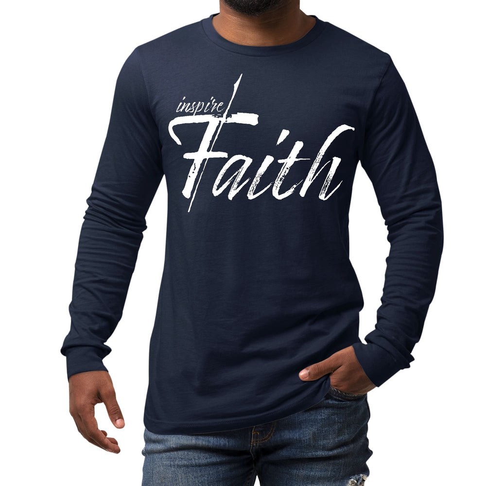 Mens Long Sleeve Graphic T-shirt Inspire Faith White Print - Unisex | T-Shirts