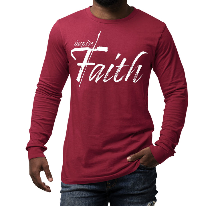 Mens Long Sleeve Graphic T-shirt Inspire Faith White Print - Unisex | T-Shirts