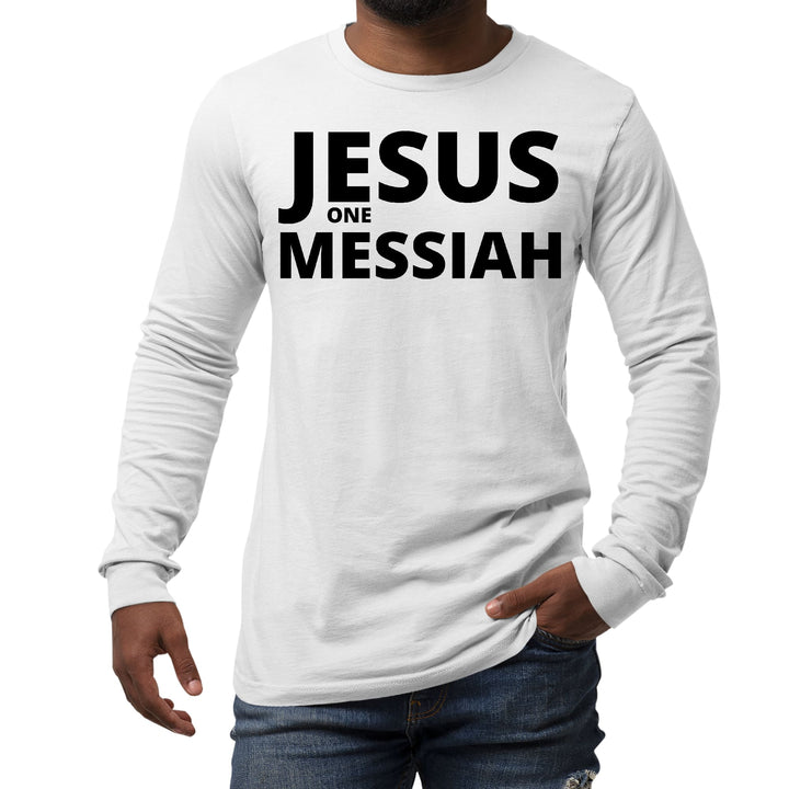 Mens Long Sleeve Graphic T-shirt Jesus one Messiah Black Illustration - Unisex