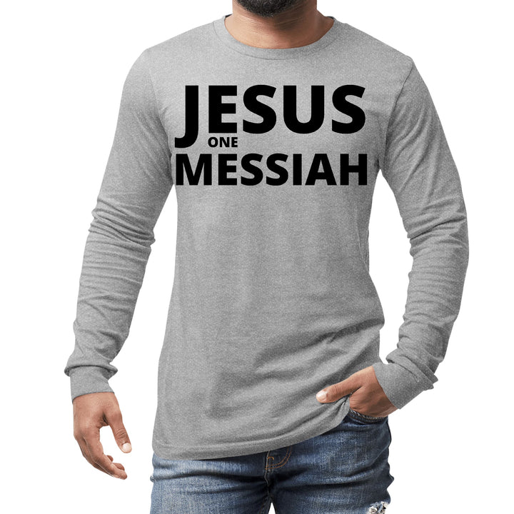 Mens Long Sleeve Graphic T-shirt Jesus one Messiah Black Illustration - Unisex