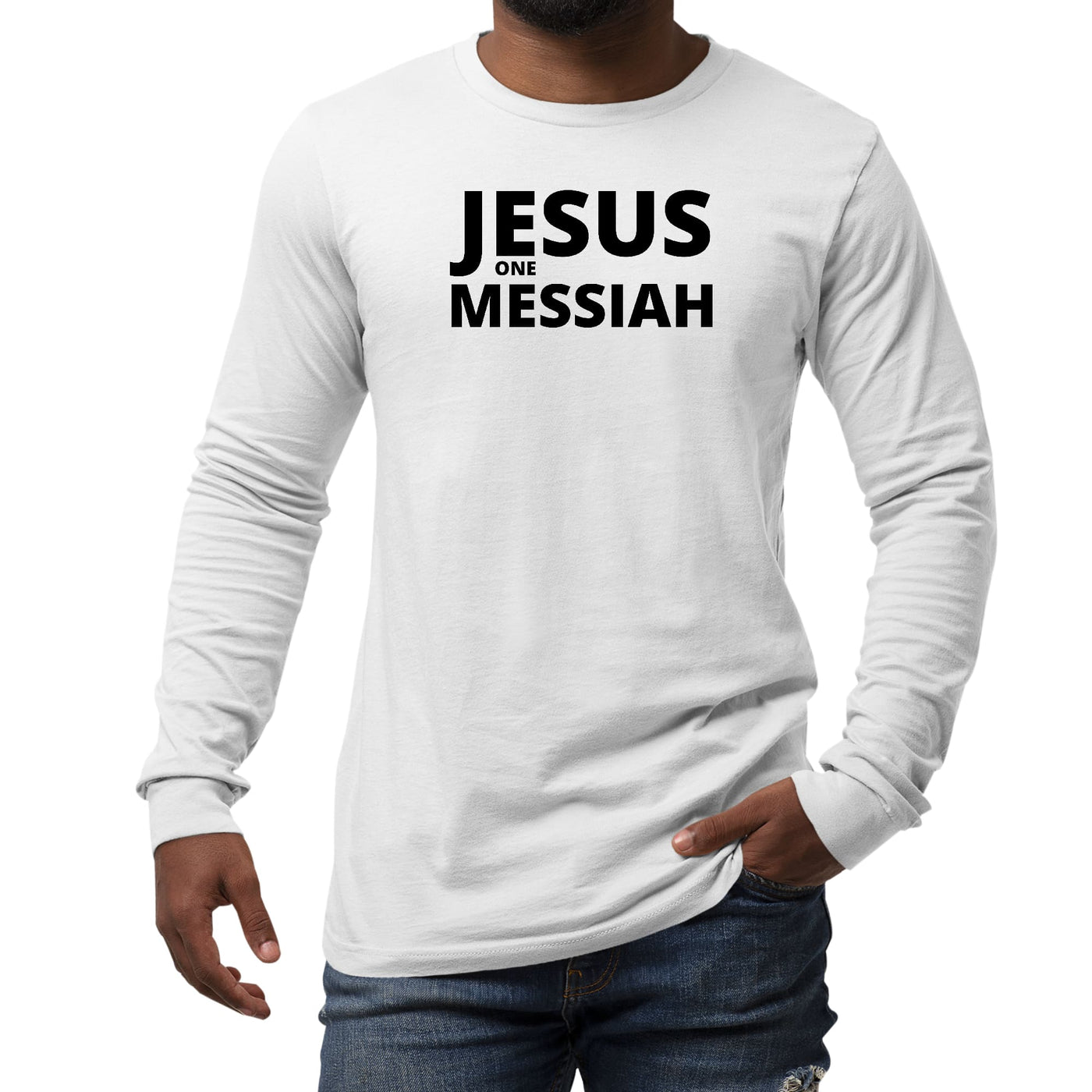 Mens Long Sleeve Graphic T-shirt - Jesus One Messiah Black - Unisex | T-Shirts