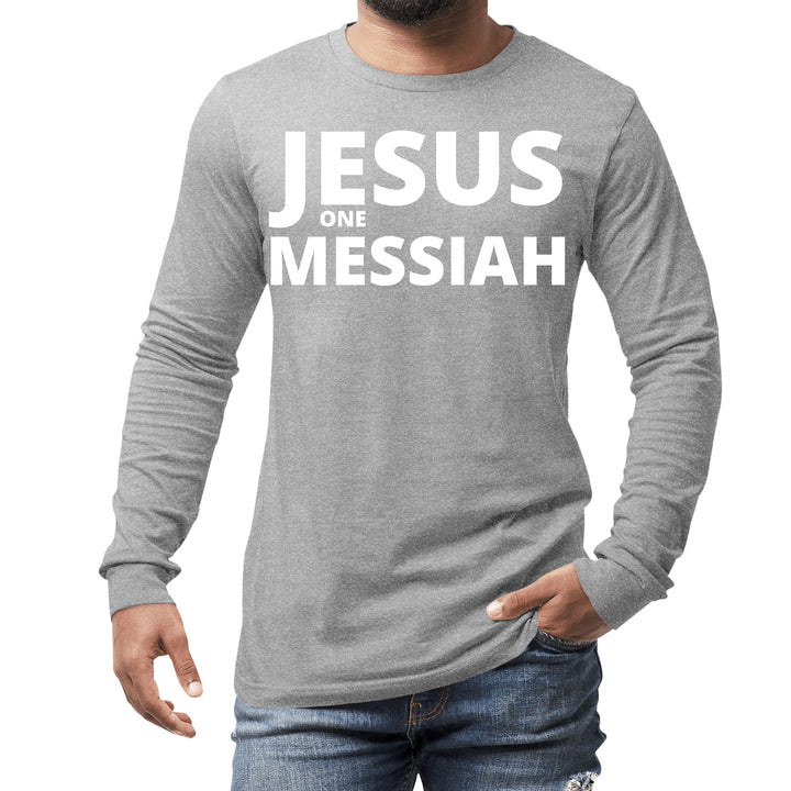 Mens Long Sleeve Graphic T-shirt Jesus one Messiah - Unisex | T-Shirts | Long