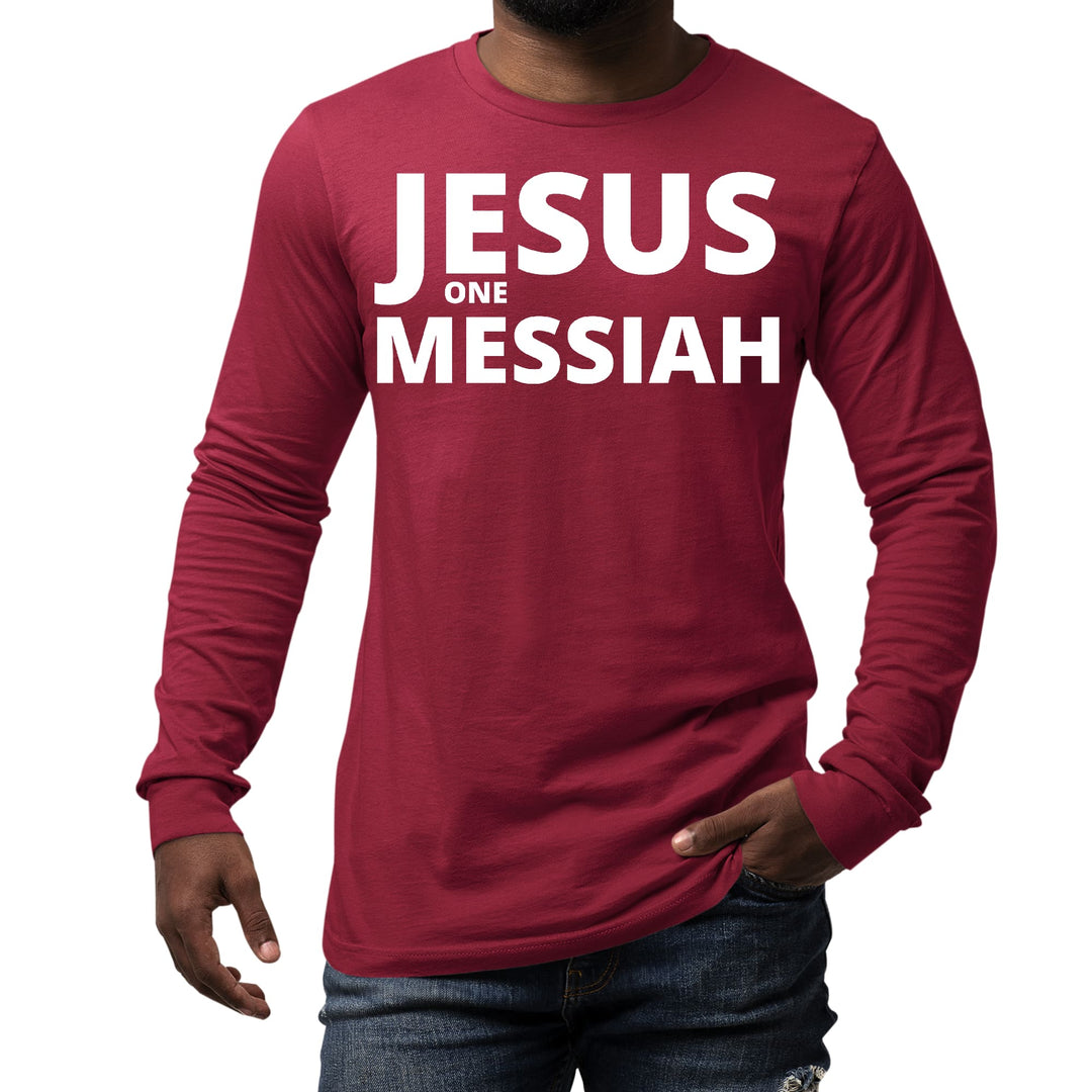 Mens Long Sleeve Graphic T-shirt Jesus one Messiah - Unisex | T-Shirts | Long