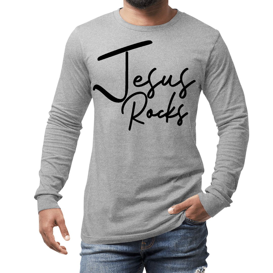 Mens Long Sleeve Graphic T-shirt Jesus Rocks Print - Unisex | T-Shirts | Long